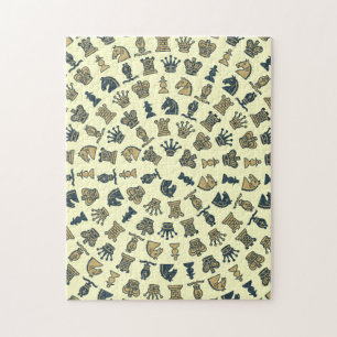 Pedazos de ajedrez en rompecabezas de los círculo