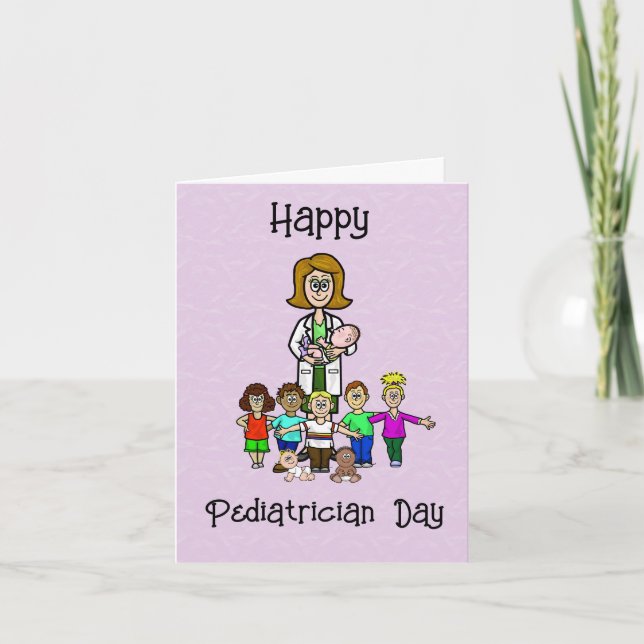 Pediatra femenina con tarjeta de saludo para niños (Anverso)