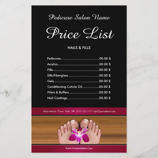 Pedicure Nail Salon Price List Black Pink Flyer