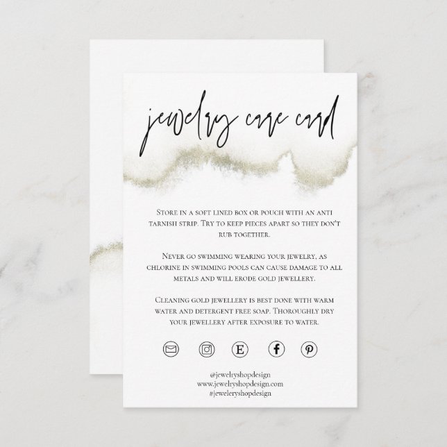 Pedido de tarjeta de cuidado de joyas de oro Inser (Anverso / Reverso)