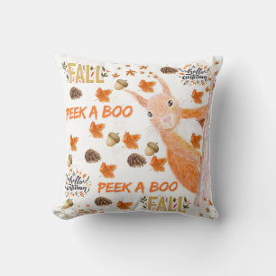Peek a boo Cojín decorativo de otoño de la ardilla