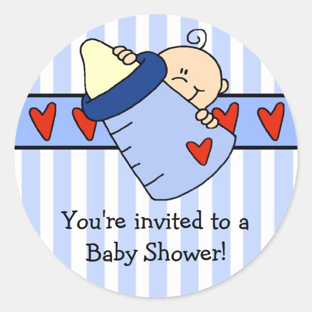 Peeking Baby Boy y Pegatina de Baby Shower para bo (Anverso)