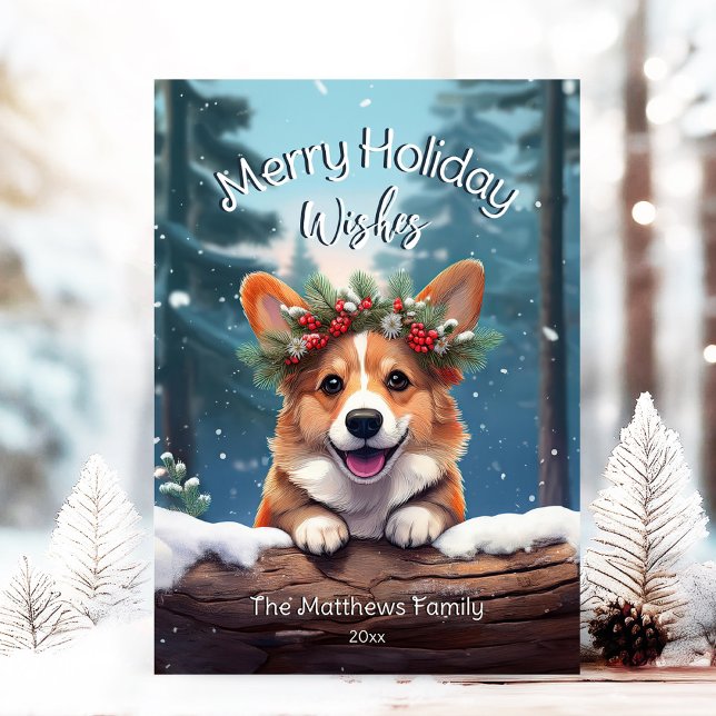 Peeking Corgi Winter Wonderland Feliz Navidad (Adorable Winter Snowy Scene With Peeking Dogs or Farm/Woodland Animals - Over 50 to Choose From!)