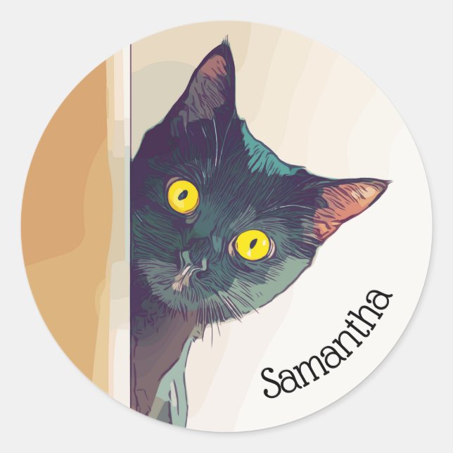 Peeking Kitty Design Classic Round Pegatina (Anverso)