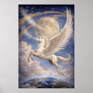 Pegasus volando entre la Tierra y la Luna Arte Fan