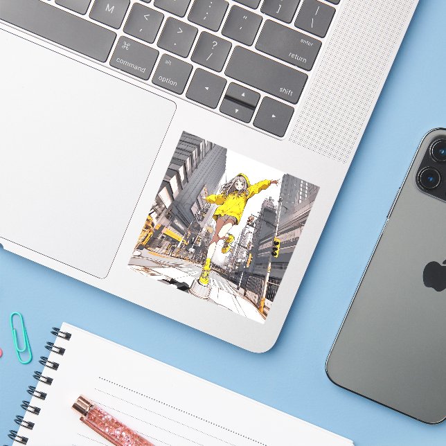 Pegatina イエローパーカーJK シール GenerativeAI (Ordenado portátil con iPhone)