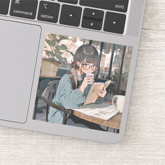 Pegatina カフェで勉強するJKシール｜寿司娘 GenerativeAI (Detalle)