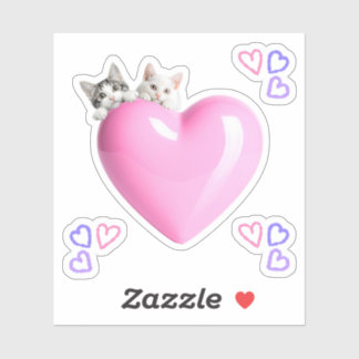 PEGATINA ハートにちょこんと乗るかわいい猫たちのカスタムカットビニールシール♡