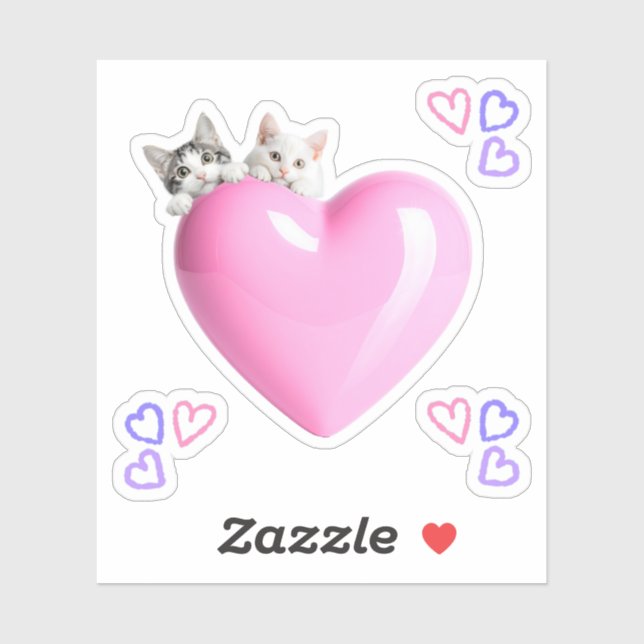 PEGATINA ハートにちょこんと乗るかわいい猫たちのカスタムカットビニールシール♡ (Hoja)