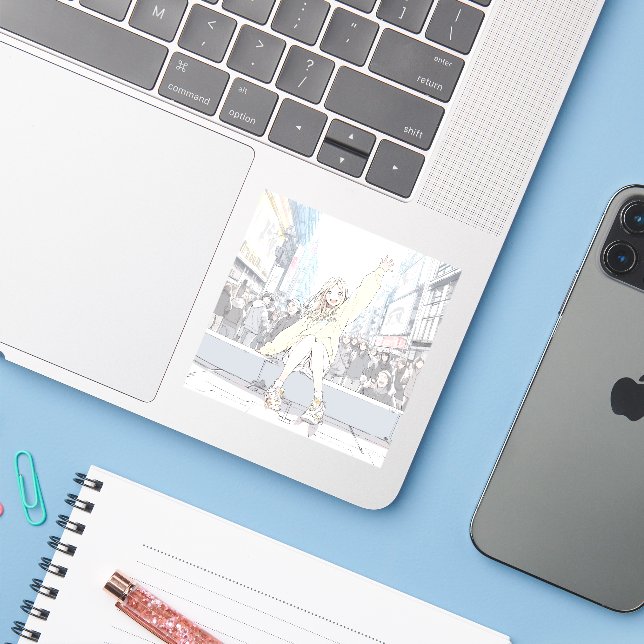 Pegatina 手を振るJKシール｜寿司娘 Seal GenerativeAI (Ordenado portátil con iPhone)