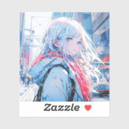 Pegatina 振り返り銀髪美人 | 東京娘 GenerativeAI Seal