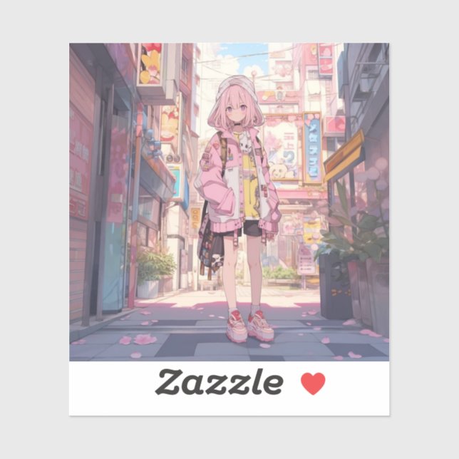 Pegatina 都会の桜色/Urban Pink Seal | 東京娘 GenerartiveAI (Hoja)