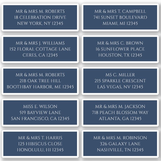 Pegatina 10 Nombre de invitado individual Dirección Azul mí (Anverso)