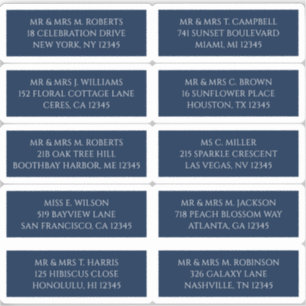 Pegatina 10 Nombre de invitado individual Dirección Azul mí