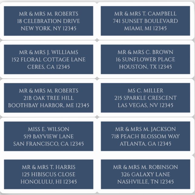 Pegatina 10 Nombre de invitado individual Dirección Azul mí (Anverso)