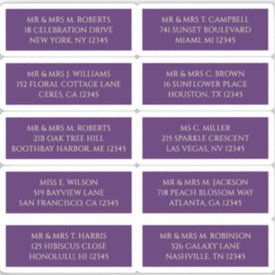 Pegatina 10 Nombre de invitado individual Dirección púrpura