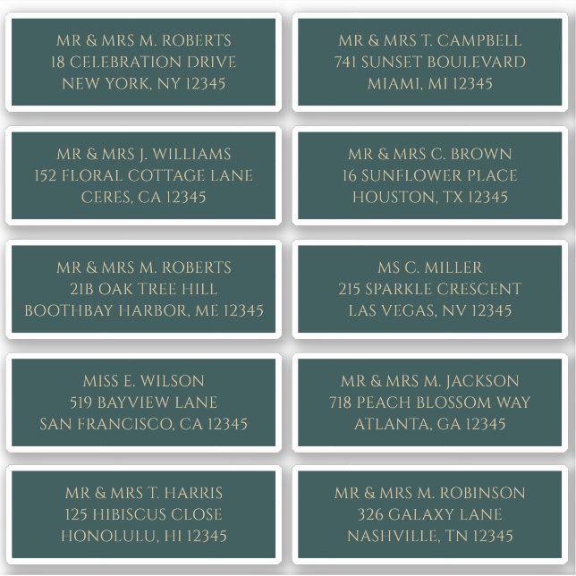 Pegatina 10 Nombre de invitado individual Dirección Verde m (Anverso)