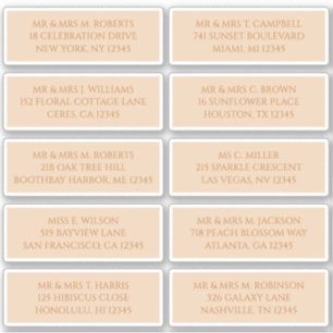 Pegatina 10 Nombre de invitado particular Dirección Champag