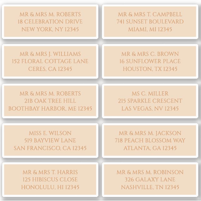 Pegatina 10 Nombre de invitado particular Dirección Champag (Anverso)