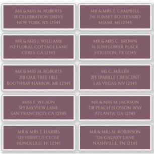 Pegatina 10 Nombre del Invitado Individual Dirección Plum G