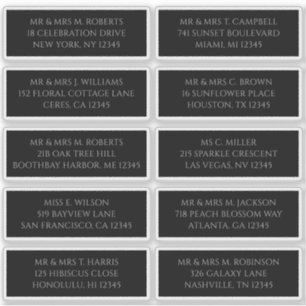 Pegatina 10 Nombre Dirección del Invitado Individual Negro