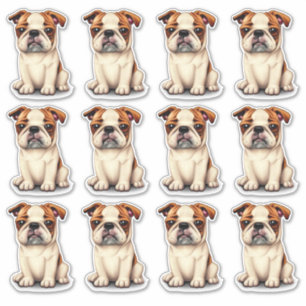 Pegatina 12 Cachorros de Bulldog