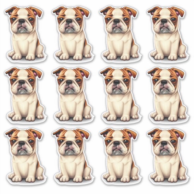 Pegatina 12 Cachorros de Bulldog (Anverso)
