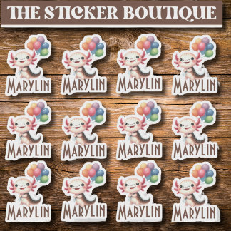 Pegatina 12 En Axolotl, Fiesta De Globo De Nombre Personali