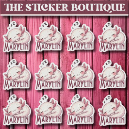 Pegatina 12 En Un Nombre Personalizado Cute Dormido Axolotl