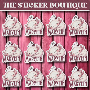 Pegatina 12 En Un Nombre Personalizado Cute Dormido Axolotl