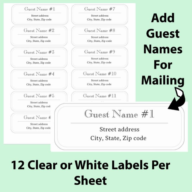 Pegatina 12 Guest Names Clear Address Labels (Subido por el creador)