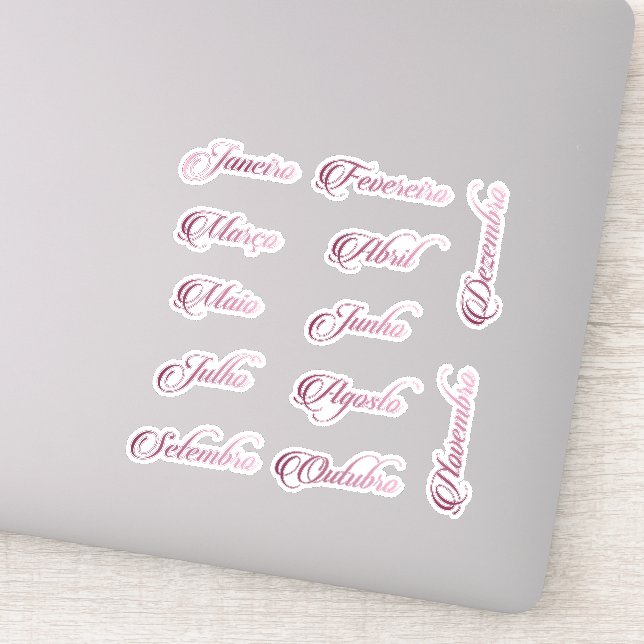 Pegatina 12 Meses em Portugues - Degradê lilás rosa die cut (Detalle)