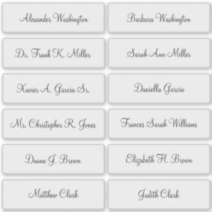 Pegatina 12 nombres de invitados de boda letra elegante