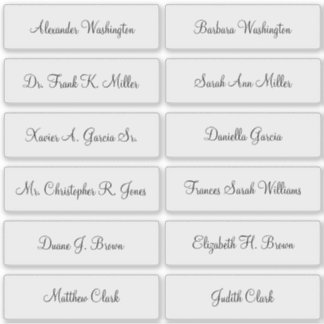 Pegatina 12 nombres de invitados de boda letra elegante