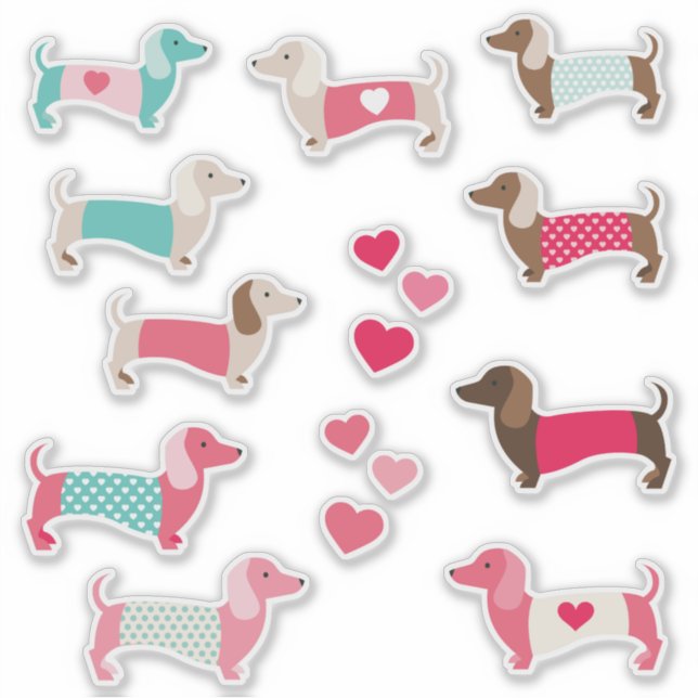 PEGATINA 12 PASTEL DACHSHUND VINYL STICKERS (Anverso)