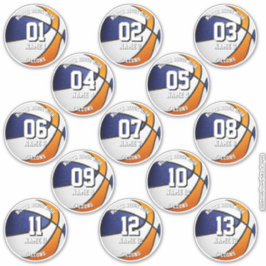 Pegatina 13 basketball sticker set blue orange team colors 