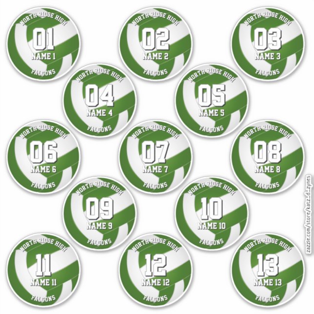 Pegatina 13 green volleyball stickers one for each athlete (Anverso)