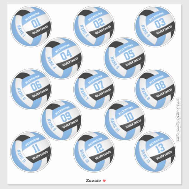 Pegatina 13 jugadores de voleibol nombran negro azul claro (Hoja)