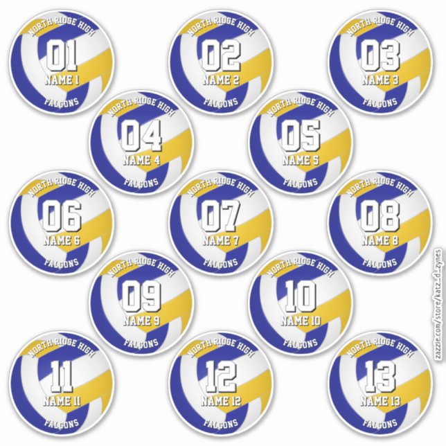 Pegatina 13 kids teens blue gold volleyball club colors (Anverso)