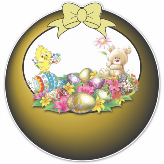 Pegatina 14 x 14 Cesta de Pascua (Anverso)