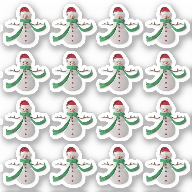 Pegatina 16 x Navidades Snowman Green Red, efecto 3D, K-Cut (Anverso)