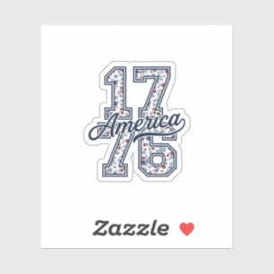 Pegatina 1776 América Floral Patriótico Vintage Diseño Vect