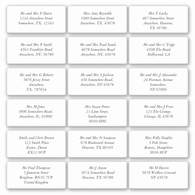 Pegatina 18 Boda de dirección de nombre individual Cursiva  (Anverso)