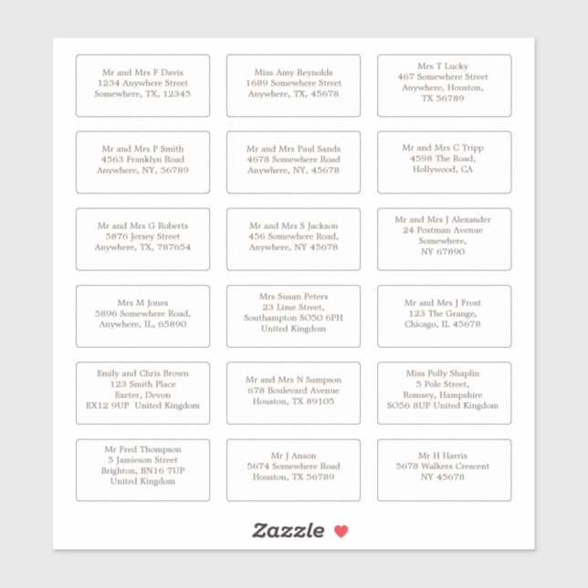 Pegatina 18 Direcciones individuales de nombre de invitado  (Hoja)