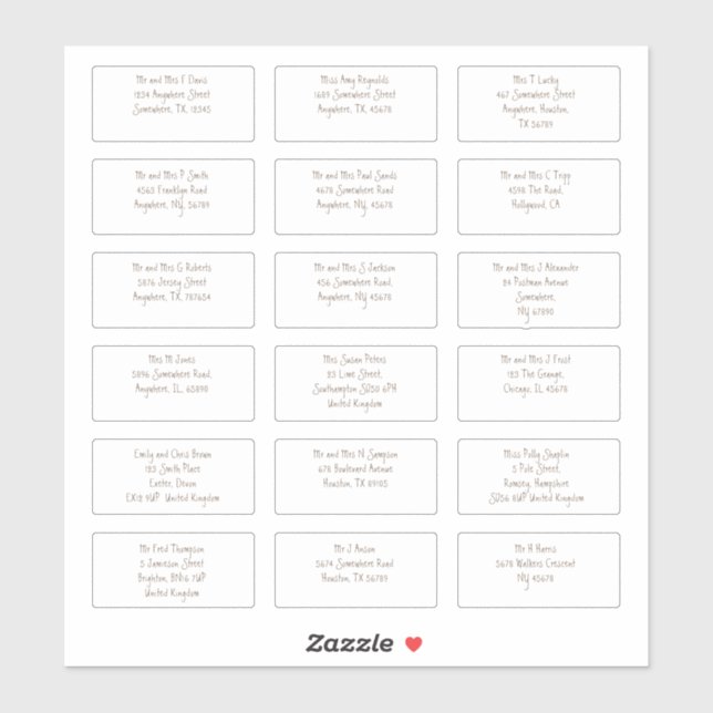 Pegatina 18 Direcciones modernas de nombres de invitados in (Hoja)
