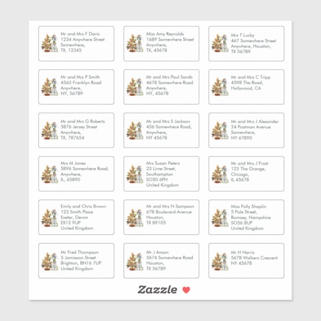 Pegatina 18 Navidades de ratones de dirección de destinatar (Hoja)