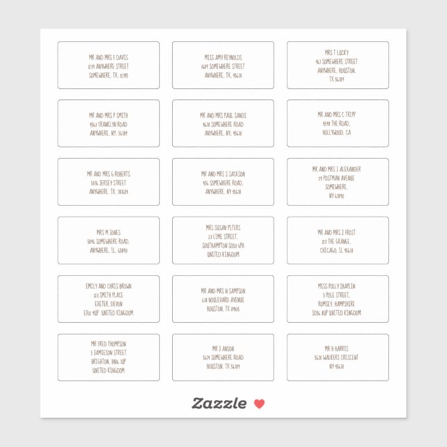 Pegatina 18 Nombre De Invitado Individual Direcciones Marró (Hoja)