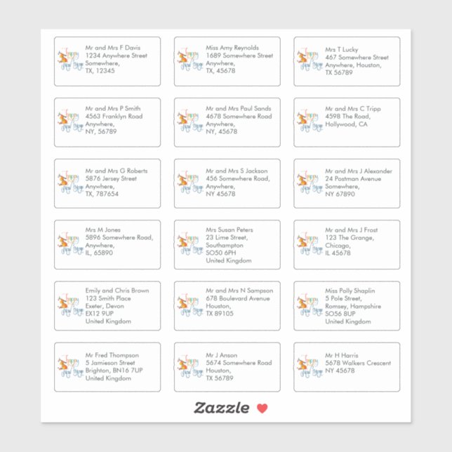 Pegatina 18 Nombre del destinatario Dirección de renos Feli (Hoja)