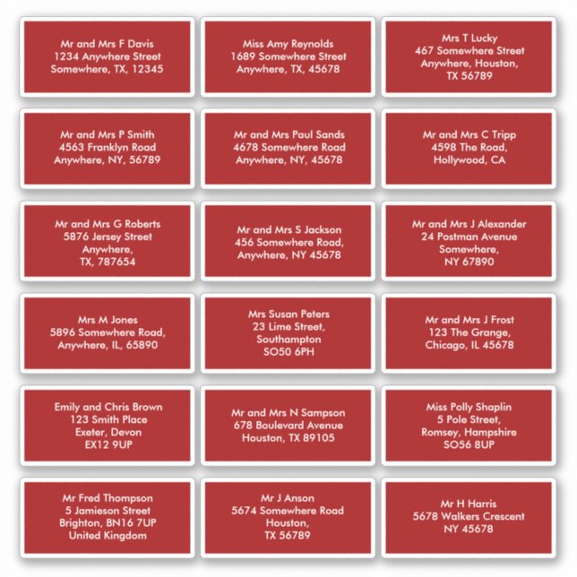 Pegatina 18 nombres de destinatarios individuales direccion (Anverso)