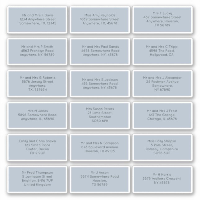 Pegatina 18 Nombres de invitados Bodas individuales Direcci (Anverso)